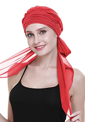 Chemo Headwear Turbans for Women Long Hair Head Scarf Headwraps Cancer Hats - color: Flaming Red