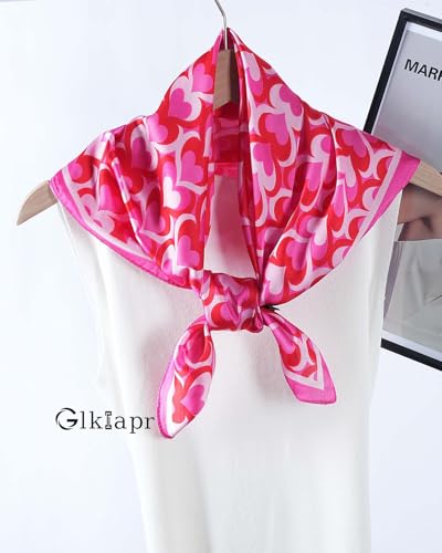 Satin Bandana Headscarf for Women Silky Hair Scarves for Fashion Lightweight - color: 25-pink Heart Shape