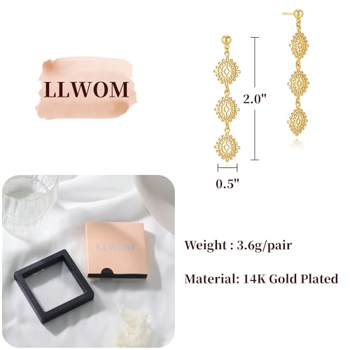 LLWOM 14K Gold/White Gold Plated CZ/Flower/North Star/Leaf Dangle Drop Earrings Studs for Women, Statement Earrings for Wedding Party Prom, Hypoallergenic Jewelry Gift - color: Gold Flower