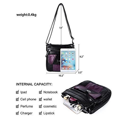 Angelkiss Small Womens Crossbody Bag Leather Shoulder Purse for Women Hobo Bag with Adjustable Shoulder Strap - color: Black/Purple