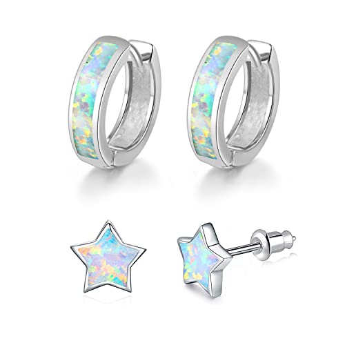 CiNily Huggie Earrings Opal Hinged Hoop Earrings Gold Plated Hypoallergenic Small Hoop Earrings for Women Teen Girls Men Sensitive Ears - color: Silver Plated-White