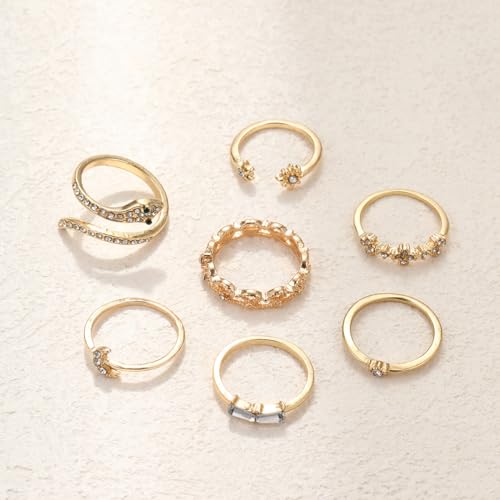 FUTIMELY Boho Retro Stackable Rings Sets for Women Knuckle Joint Finger Knuckle Nail Ring Sets Moon Stars Stack Preppy Statement Rings Cute Trendy Stuff Jewelry - style: E-5