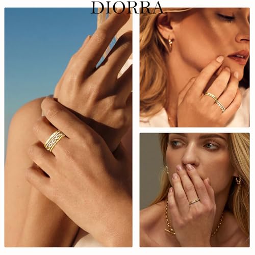 Sterling Silver Ring for Women, 4PCS Thin Stackable Rings Cubic Zirconia Thumb Ring Set Engagement Statement Wedding Bands for Women Size 5-10 - color: 14K Gold Plated, size: 6 (Circum 51.5mm)
