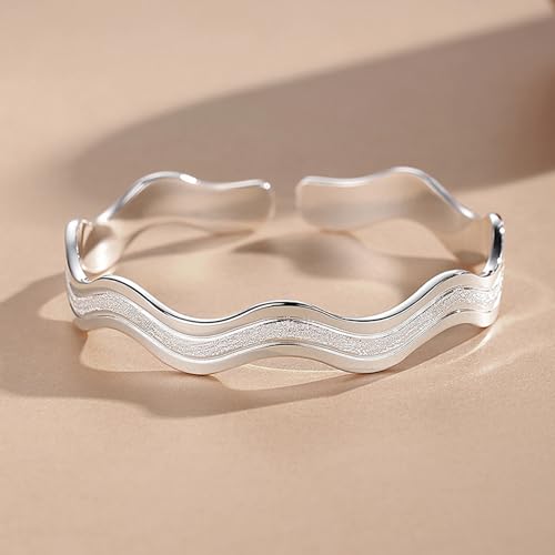 925 Sterling Silver Bracelets Open Adjustable Bangle Bracelet Teardrop Water Drop Cuff Bangles for Women - color: Pattern 10