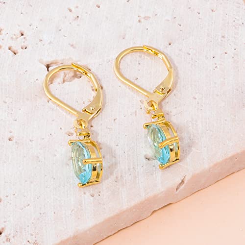 CiNily Teardrop Leverback Dangle Earrings for Women Hypoallergenic 14K Gold Plated Cubic Zircon Drop Earrings Fashion Crystal Earrings for Girls Jewelry Christmas Gifts - color: Gold-Blue CZ