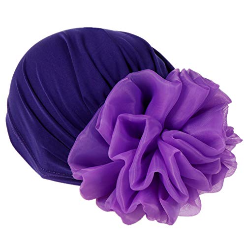 Women Big Flower Turban Hat Head wrap Headwear Cancer Chemo Beanie Cap Hair Loss Cover - color: Purple