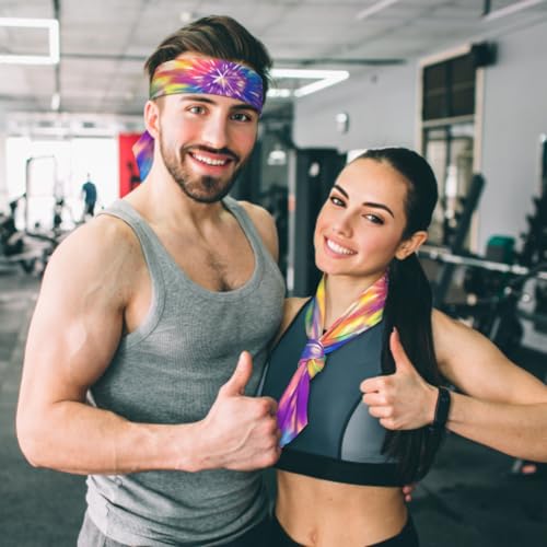 Sports Tie Headband Bandana Running Athletic Sweat Band Elastic Adjustable Sport Head Tie for Men Women Head Ties Ninja Tie Headbands Tennis Sweatbands Soccer Basketball Teams Running Head Band - color: Tie Dye