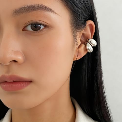 Ear Cuffs Non Piercing Chunky Water Droplet Ear Cuff Earrings for Women Trendy Clip on Cartilage Simple C-Shaped Diamond Studded Ear Clip Jewelry Best Gifts 2026 - color: C-Silver
