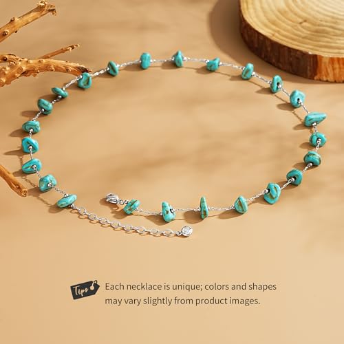 Created Turquoise Necklace for Women 14K Gold Plated Beaded Heart Choker Boho Necklaces Handmade Beach Summer Everyday Western Jewelry Gifts - color: Silver Chain, style: Irregular