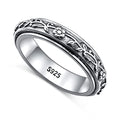 Ladytree Spinner Fidget Ring Sterling Silver Thumb Band for Women Anxiety Ring Platinum Plated Worry Stress Relief Just Breathe Boredom ADHD Autism Rings Boho Jewelry Gift - color: E-oxidized plum flower
