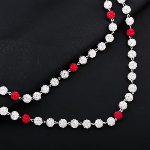 Rhinestone Ball Jeans Chain, Double Layer Crystal Waist Chain, Silver & Blue Sparkly Bling Pants Chain, Hip Hop Belt Chain Accessories for Women Men, Y2K Punk Aesthetic for Party, Festival, Everyday Wear - color: red