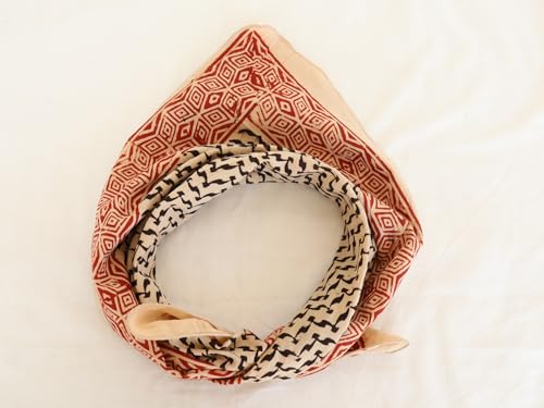 Boho Soft 100% Cotton Bandana, Bohemian Style Cotton Neck Scarf, Women Men Girl Boys Bandana, Handblock Printed Scarf 21X21 Inches