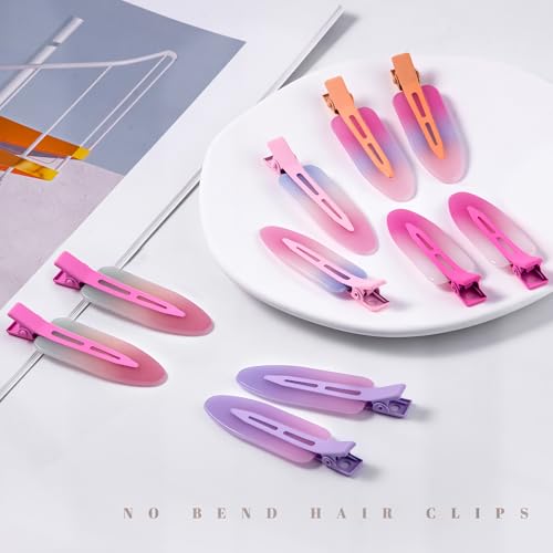 10 Pcs Creaseless No Crease No Bend Flat Hair Clips For Styling Non Slip Makeup Clips For Women Salon Hairstyle,Assorted Purple Pink - color: Assorted Purple Pink
