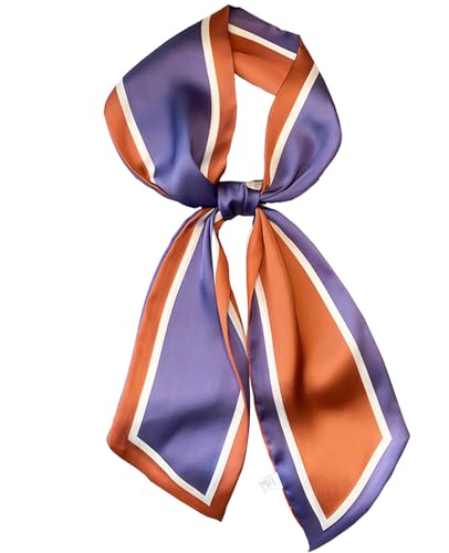 kcctoo 59" Mulberry Silk Like Head Scarf Women's Fashion Square Neck Satin Scarfs for Bag Hair Scarves Gift 59 * 5.9” - color: A004-purple Orange/59"x5.9"