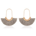 Bohemian Silky Thread Tassel Strand Fringe Statement Hoop Earrings - Lightweight Semi Circle Fan Threader, Mermaid Hoops - color: Fan Tassel Threader - Gray