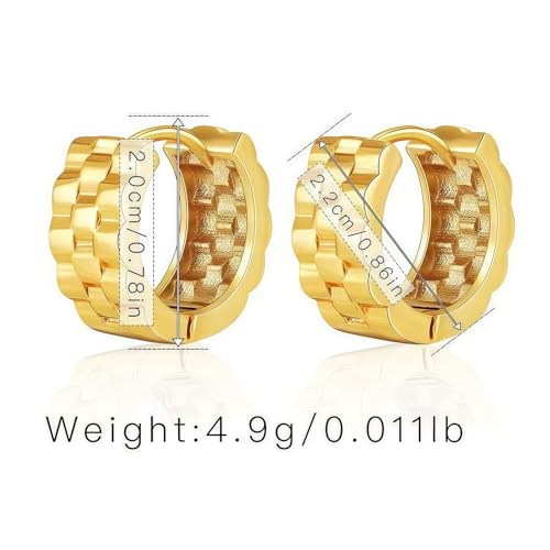 Small Chunky Huggie Hoop Earrings for Women - 18K Gold Plated Boho Ethnic, Hypoallergenic Dainty Vintage Gifts for Women - color: chain grain
