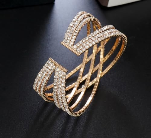 Rhinestone Bracelet for Women MultiLayer Crystal Cuff Bracelet Strand Layered Bracelet - color: Gold 2