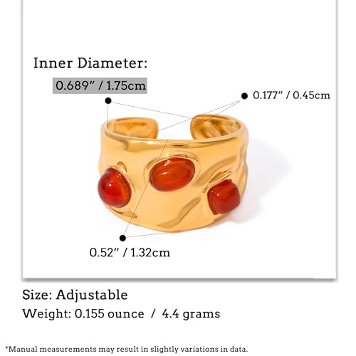 Boho Red Heart Gold Band Rings Pearl Ring, Dainty Adjustable Statement Rings, Open Wrap Stackable Finger Ring Gold Fashion Jewelry Gifts for Women - color: Gold Solid Ring - Red Heart