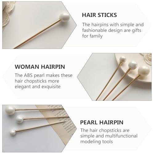 FOMIYES Metal Pearl Chopsticks Hair Sticks Set - 3 Pcs Chinese Hair Pins Clips for Women