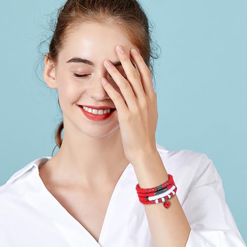 GOOJIDS Surfer Heishi Clay Bead Bracelets for Women Bohemian Stackable Gold Plated Beaded Stretch Bracelets Elastic Layering Friendship Bracelets Set Boho Jewelry - color: A-Red Heart Bracelet