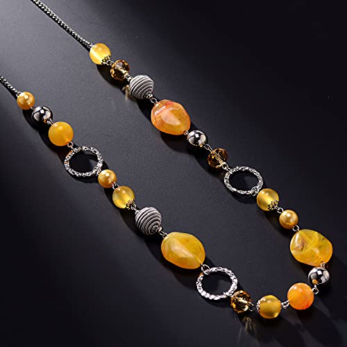 PEARL&CLUB Long Beaded Necklaces For Women - Sweater Chain Fashion Jewelry Necklace Gifts For Women - color: 23-Yellow