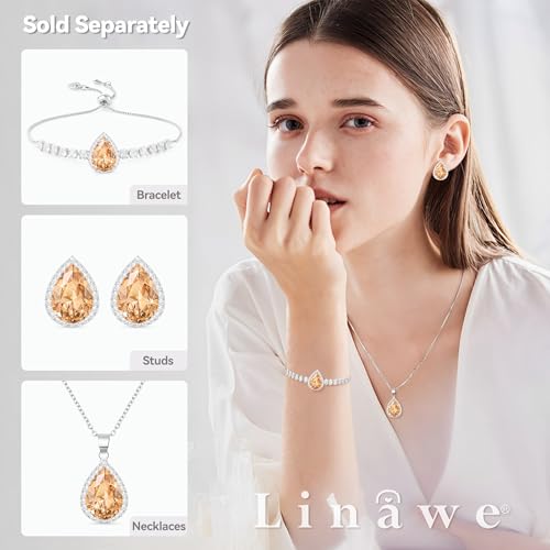 Linawe Crystal Imitation Diamond Rhinestone Charm Bracelets for Women, Gold/Silver/Rose Gold Adjustable Chain Bracelet, Teardrop Birthstone Cubic Zirconia Prom Costume Wedding Jewelry - color: Silver,Champagne