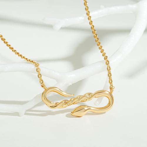 Fettero Animal Necklaces for Women 14K Gold Plated Charm Snake Necklace Elephant Bird Cat Butterfly Pendant Cute Dainty Necklace Jewelry - style: Twist