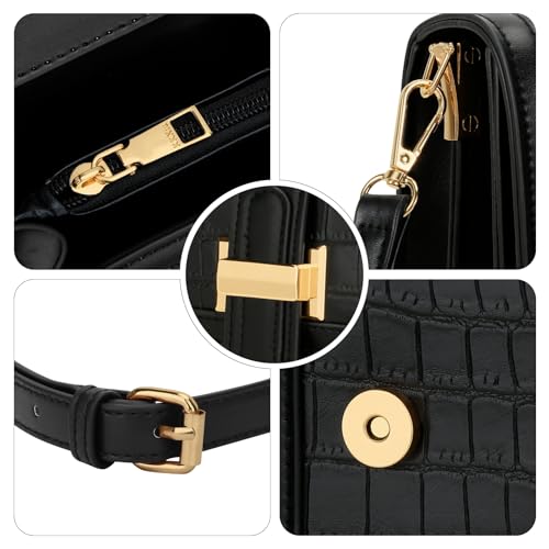 KKXIU Crossbody Bags for Women - Top Handle Purses for Lady, Leather Handbags Shoulder Clutch with Adjustable Shoulder Strap - color: C-black