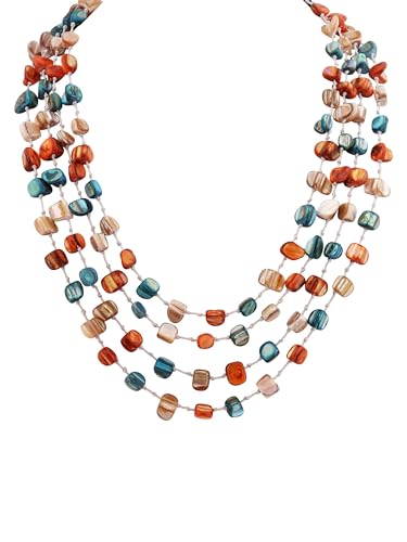 MINACHI Colorful Irregular Beaded Long Necklace, Coated Reflective Glass Beads, Bohemian Vintage Chunky Costume Jewelry for Women - style: Necklace NECK.001