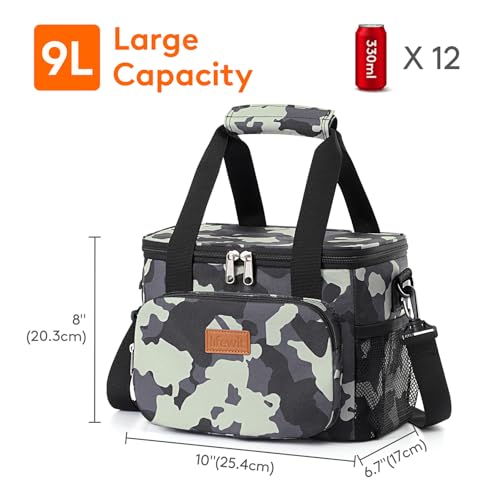 Lifewit Medium Lunch Bag, Insulated Lunch Box, Soft Cooler Cooling Tote for Adult Men Women, Camouflage 12-Can (9L) - color: Camouflage, size: Medium(9L)
