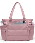 Tote Bag for Women with Zipper, Quilted Puffer Tote Bag with Compartments, Lightweight Puffy Work Bags for Women Travel - color: Mauve Pink