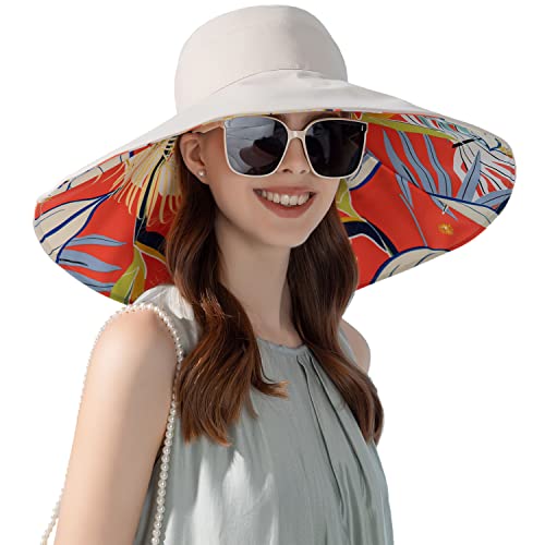 HUAMULAN Women Summer Sun Hat Wide Brim Wired Edge Floral Beach Bucket Hats Reversible Foldable Travel UV Protection Lady Hat - color: Bg8240-mise