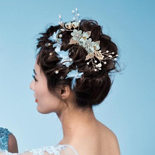NUOBESTY 4-Piece Sage Green Wedding Hair Comb Set Bridal Hair Accessories with Pearl Floral Leaf Design for Women Special Occasions