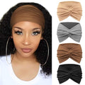 AQOKKA Extra Wide Headbands for Women Large Turban Headband Non Slip Boho Elastic Hairband Hair Twisted Knot Head Bands Accessories - color: 4 Pcs: Brown, Camel, Light Grey, Black