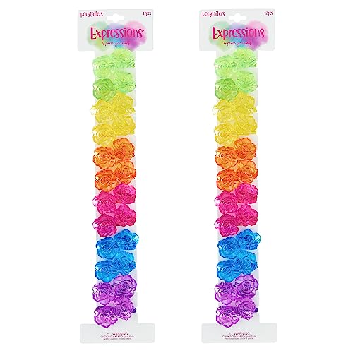 EXPRESSIONS Hairband 24-Piece Rose Twin Bead Ponytail Hair Elastics, Girls Value Pack | Fun Colorful Hair Ties & Accessories for Girls, Kids & Toddlers. No-Slip Hold. Cute Bobble Hair Bands - color: Rose
