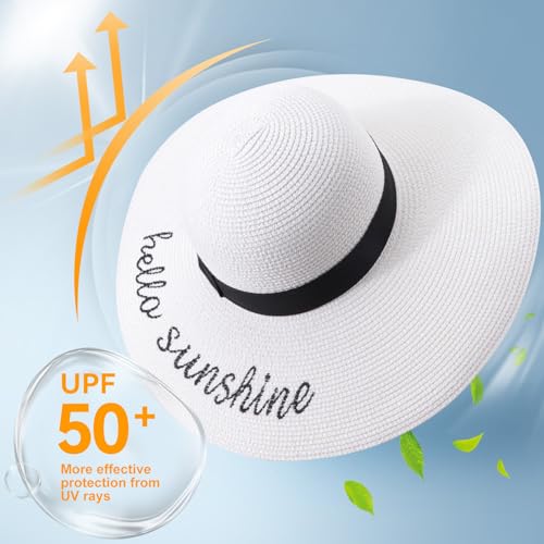 DRESHOW Beach Hats for Women Big Straw Wide Brim Summer Hat Floppy Foldable Roll up Cap Sun Hat UPF 50+ - color: 1 Pack Beach Straw Hat: White
