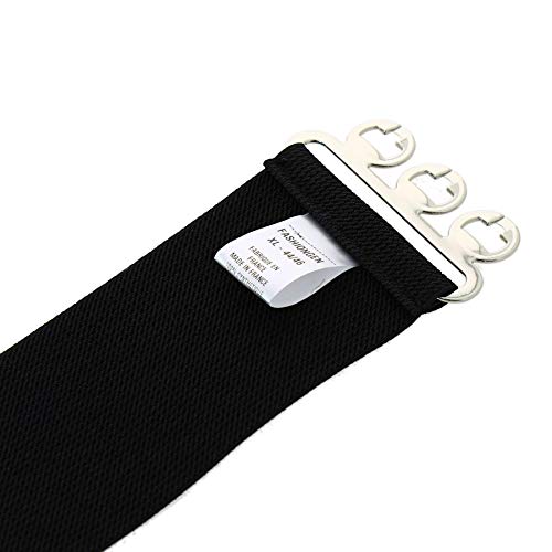 FASHIONGEN - Wide Waist Elasticated Woman Belt Made in France, GLORIA - color: Black (Silver Buckle), size: 2XL / waist size 36 to 41