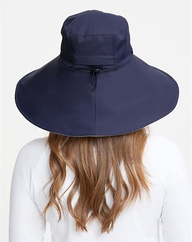 Solbari Ultra Wide Brim Sun Hat UPF 50+ Packable UV Sun Protection Hats with Full Coverage Brim - color: Navy / Beige, size: Small-Medium