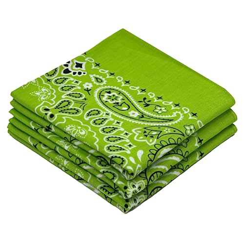 Classic Paisley Bandanas - 3 Pack Gift Set, 100% Cotton, 22x22 Inches - color: Lime Green