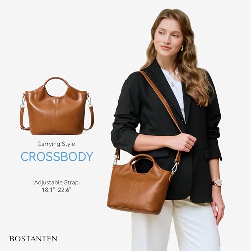 BOSTANTEN Vegan Leather Purses for Women Soft Top Handle Satchel Crossbody Zipper Handbag with Detachable Shoulder Strap - color: Brown