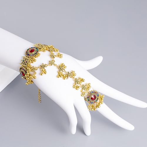 Boho Hand Chain Bracelet Ring For Women Trendy Finger Rings Retro Ethnic Style Dainty Adjustable Wrist Chain Cubic Zirconia Bracelet Wedding Jewelry Stocking Stuffers Engagement Gift - color: Colorful