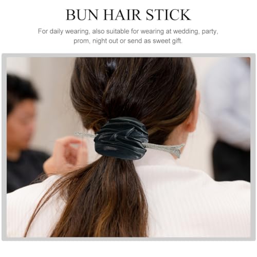 Leather Hair Stick Bun Hairpin Black Retro Hair Pin Women Headdress for Ponytail and Chignon Styling