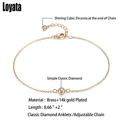 LOYATA Dainty Ankle Bracelet,14K Gold Plated Tiny Bead Anklet Dainty White Cubic Zirconia Cross Tassel Foot Chain Cute Lucky Moon Evil Eye Foot Jewelry Boho Anklets for Women - color: CZ Dot