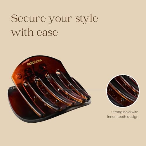 Parcelona France Onde Celluloid Tortoise Shell Side Slidein Secure Grip Hair Updo Hinge Duck Hair Claw - 2 3/4 Inch