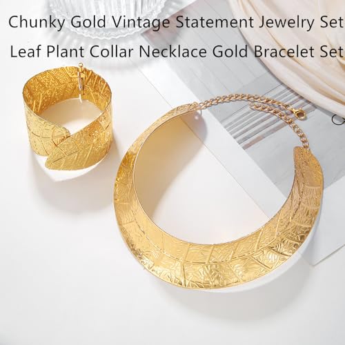 Gold Necklaces for Women Chunky Gold Silver Choker Necklace Statement Egyptian Jewelry for Women Men Gold Costume Jewelry Sets Accessories Gift - color: chunky gold leaf choke