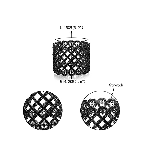 EVER FAITH Art Deco Love Knot Wide Stretch Bridal Bracelet Austrian Crystal - color: Jet Color Black-Tone