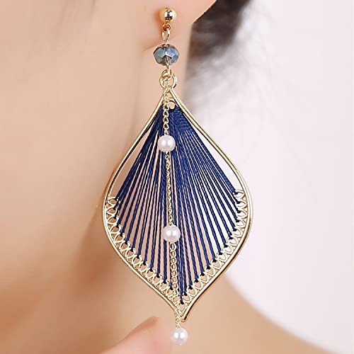 Earrings for Women Colorful Layered Leaf Earrings Bohemian Dangle Drop Tassel Silver Earrings Women Gifts - style: Pearl leaf earrings
