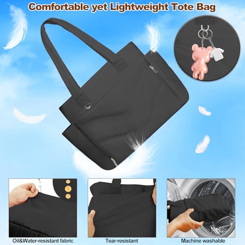 YFWE Puffer Tote Bag for women, Lightweight Tote Bag with Compartments for Work, Travel, School, Gym & Nurses - color: Black