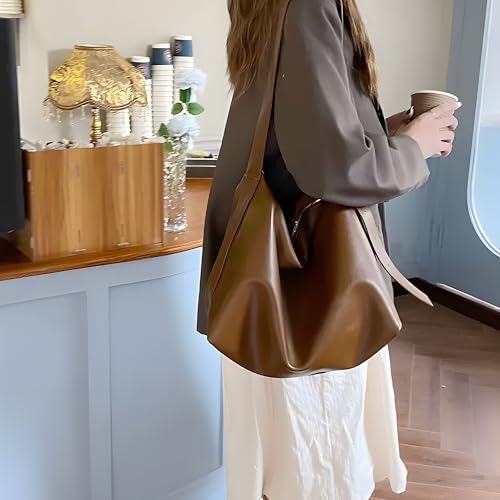 Hobo Bags for Women Leather,Foldable Slouchy Shoulder Purse Crossbody Handbag,Soft Vegan Brown Tote Casual Everyday Handbags - color: Wy22-c