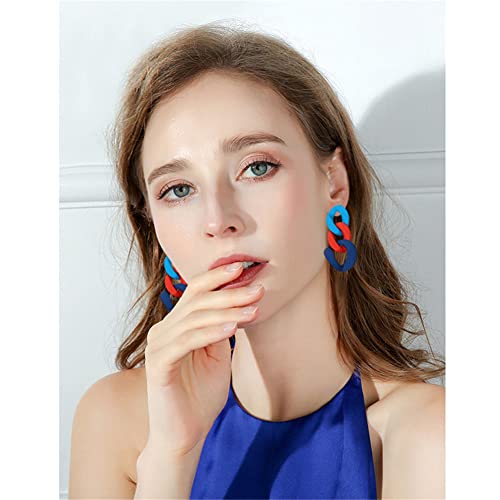 Charm Elegant Hollow Color Chain Acrylic Geometric Temperament Dangle Drop Earrings Bohemian Minimalist Hypoallergenic Jewelry Gift - color: Blue Red ShenBlue earrings